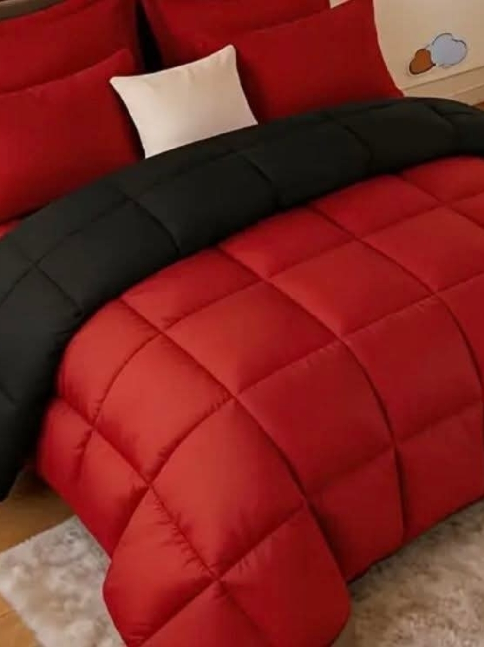 3pc Reversible Red and Black Quilted Comforter - Cozy Everyday Bedding